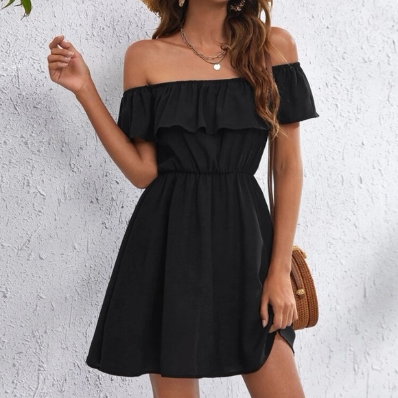 SHEIN - Off Shoulder Black Ruffle Dress - Picture 1 of 5